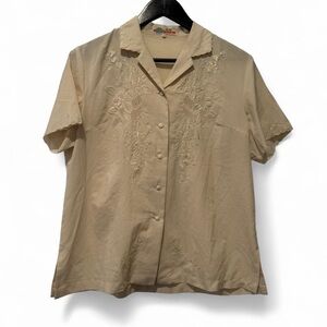 Cream Embroidered Button-Up Blouse